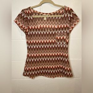 Pretty Rebellious Vintage Psychedelic Flam Stitch Short Sleeve Retro Top Size M